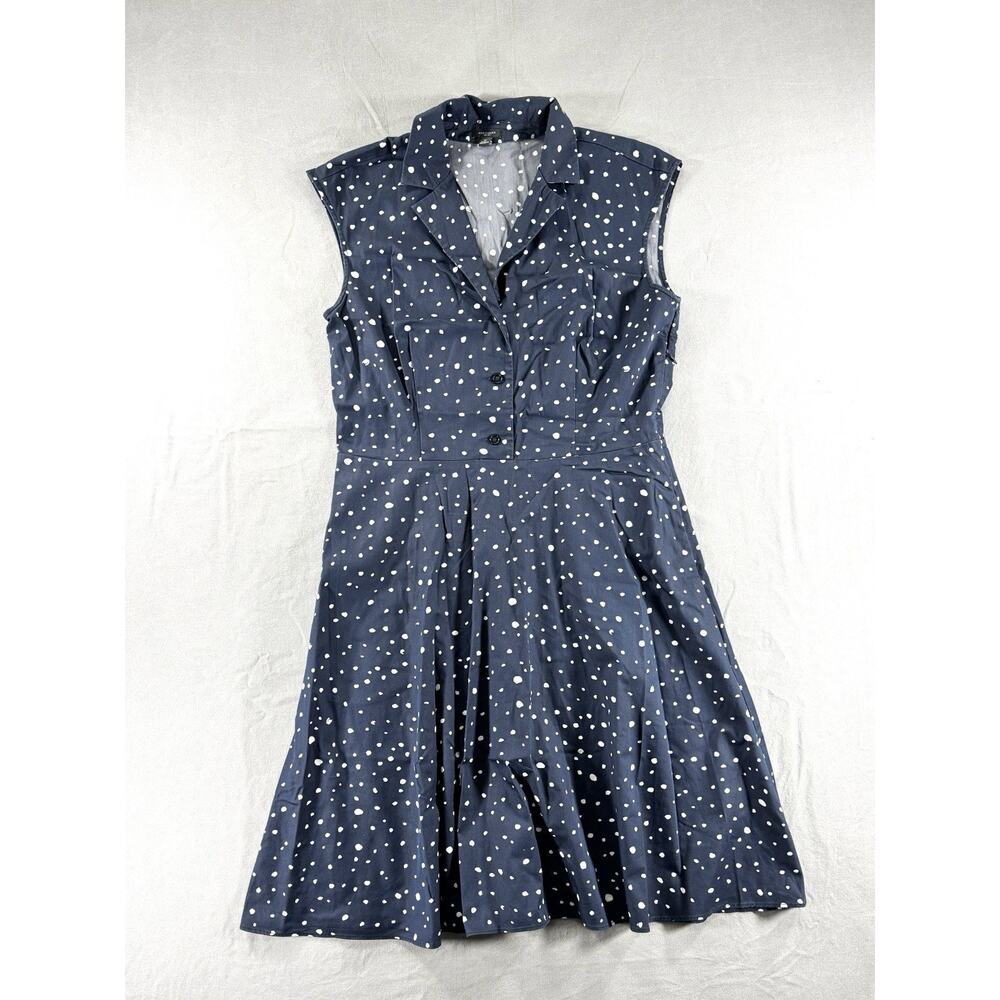 Ann Taylor Navy Polka Dot Sleeveless Fit & Flare Shirt Dress Size 10